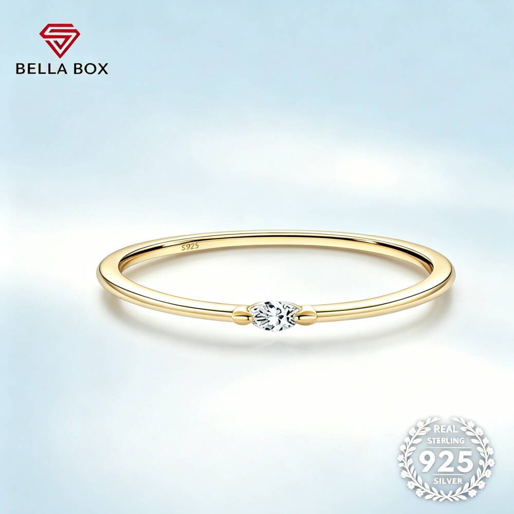 Minimalist Ring Stackable - Marquise Cut D VVS1 Moissanite Solitaire