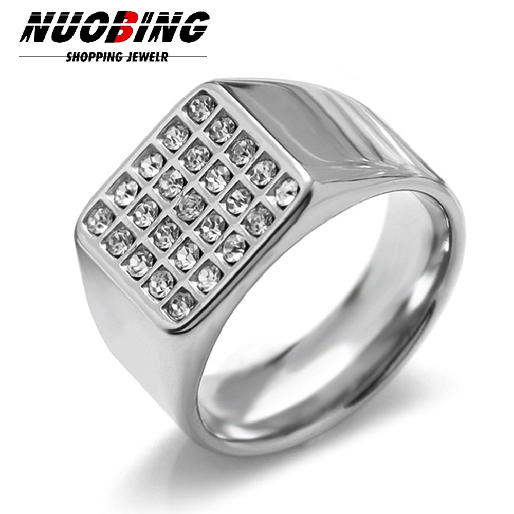 Mens Signet Ring - 14mm Delicate Shiny Cubic Zirconia Signet
