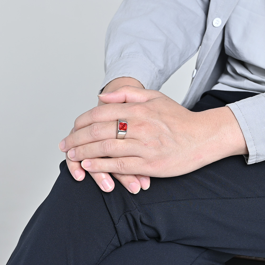 Stainless Steel Shinny Zircon  - Mens Signet Ring recension och pris
