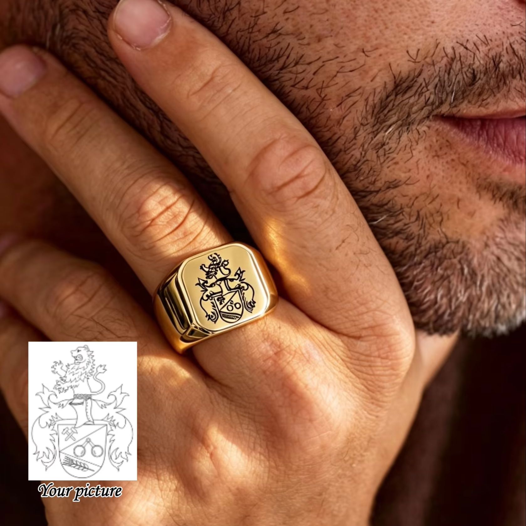 Custom Family Crest Signet Rin - Mens Signet Ring recension och pris