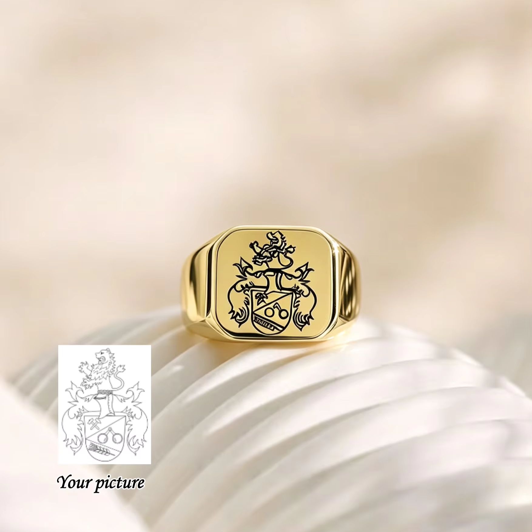 Custom Family Crest Signet Rin - Mens Signet Ring recension och pris