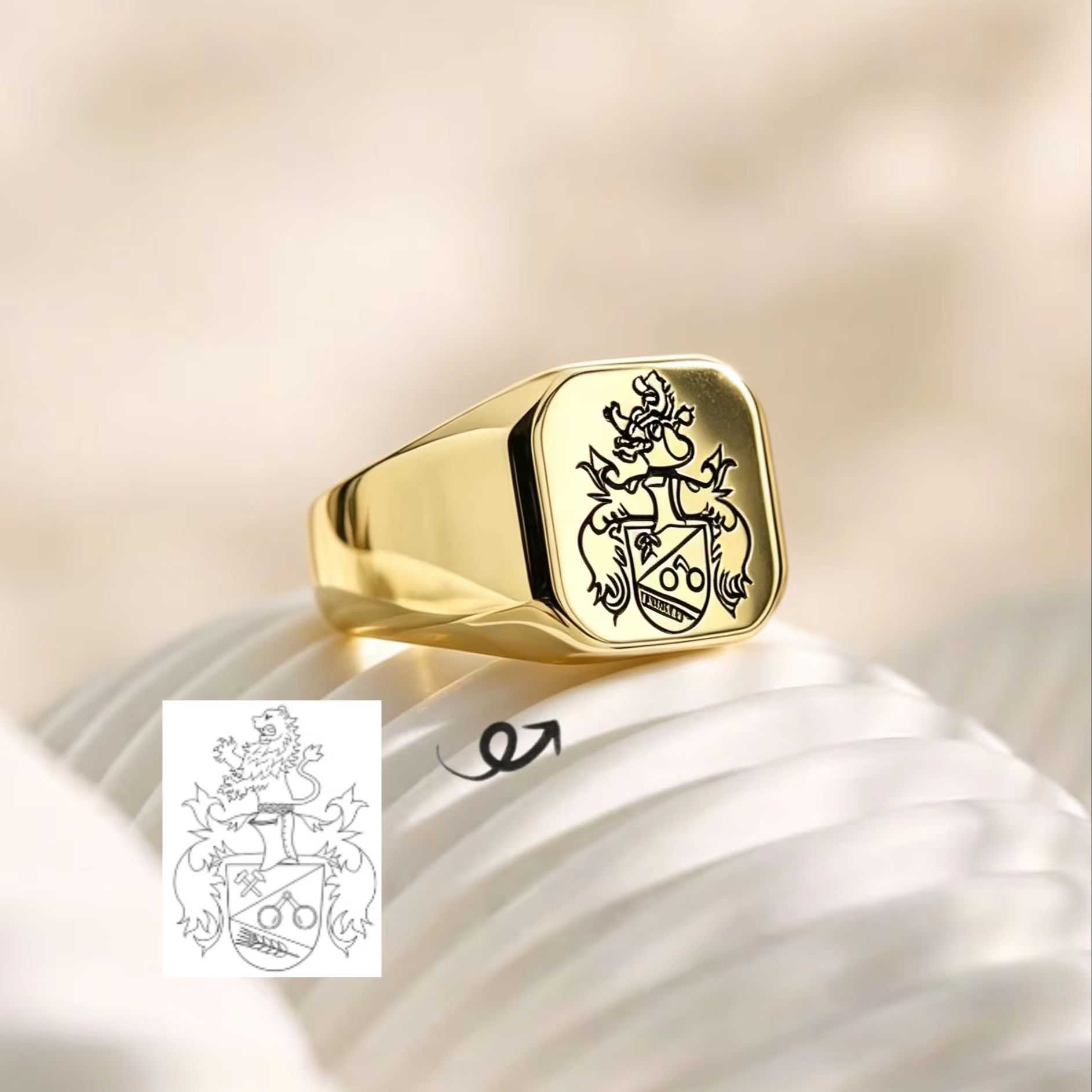 Custom Family Crest Signet Rin - Mens Signet Ring recension och pris