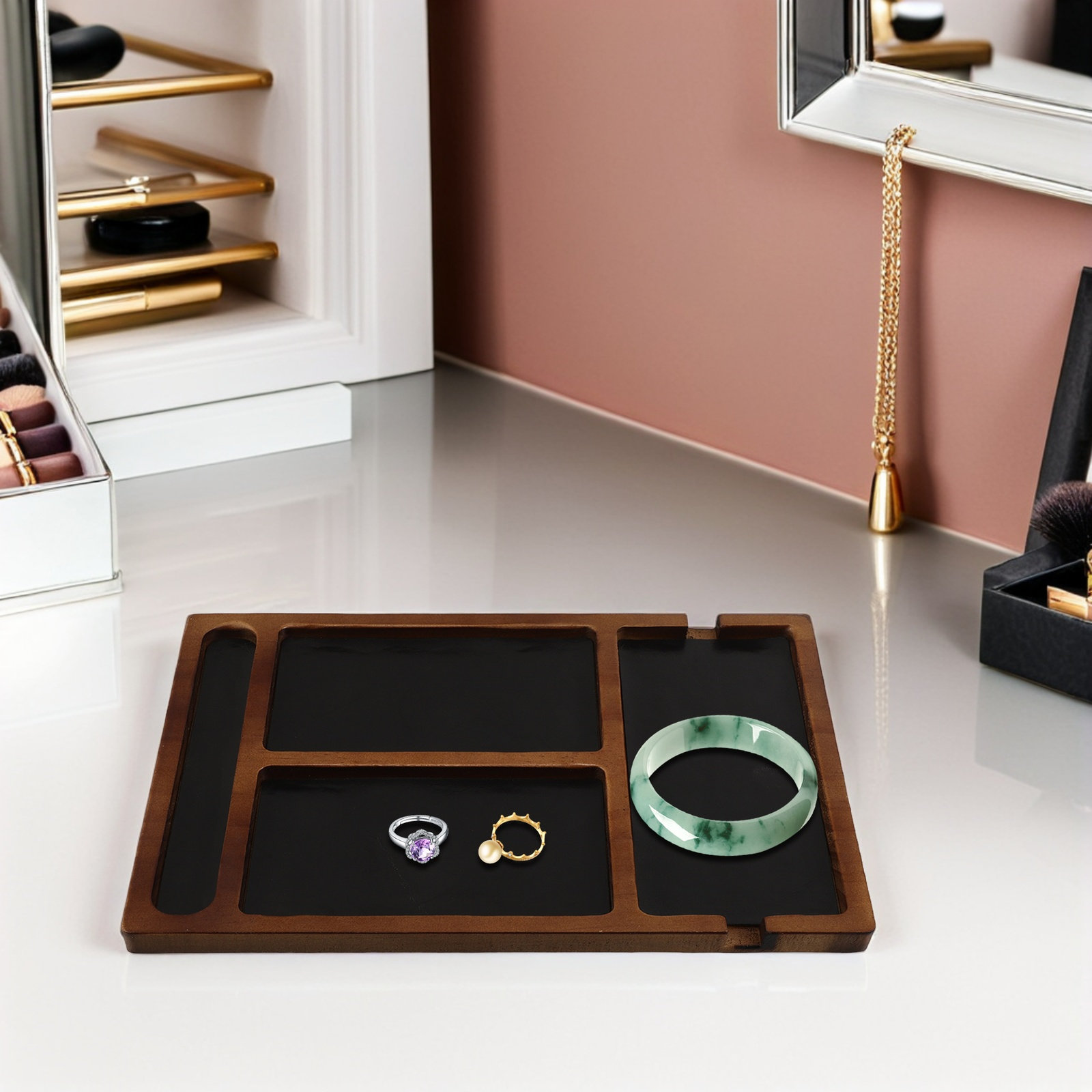 Multi-Compartment Wooden Jewel - Jewelry With Watches recension och pris