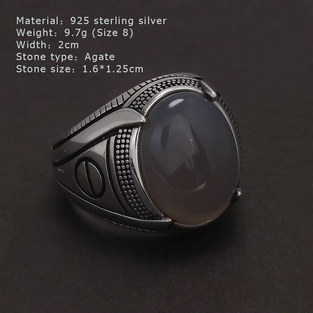 S925 Sterling Silver Agate Sig - Mens Signet Ring recension och pris